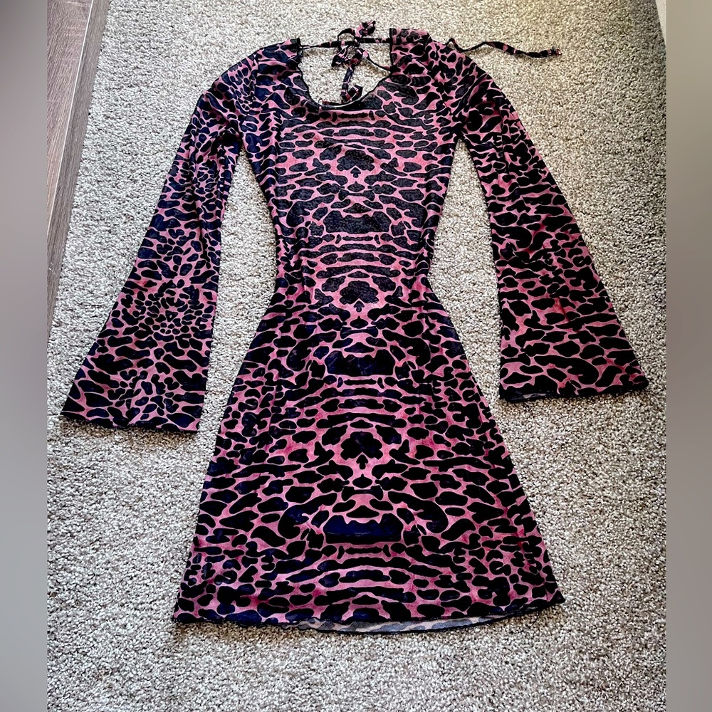 Printed see through backless mini dress